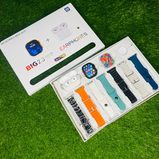 i20 Ultra 2 Max Smartwatch Combo – 10-in-1 Deal with 7 Straps & AirPods Pro 2 - Tech Aura